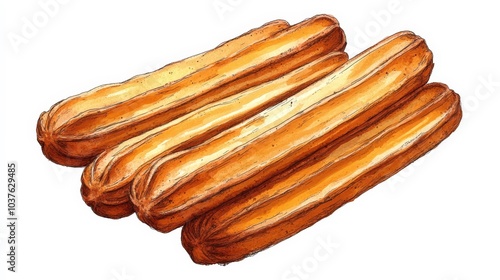 Chic Churros Doodle Tattoo Design on White Background with Minimalist Style for Spain/Mexico Vibes