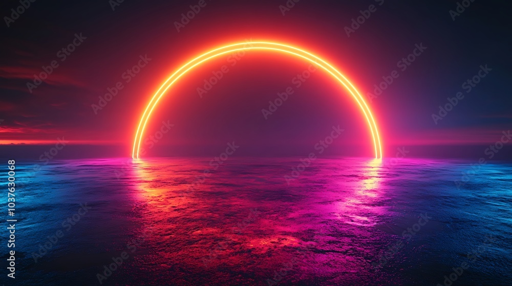 Bright Neon Circle Reflecting on Glassy Mystical Ocean Waters Picture Bright Neon Circle Reflecting on Glassy Mystical Ocean Waters Picture