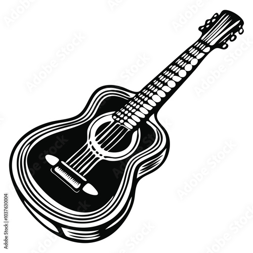 Guiter musical instrument vector silhouette art on white background