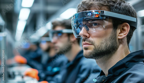 Augmented Reality Glasses Worn by Workers in Industrial Setting