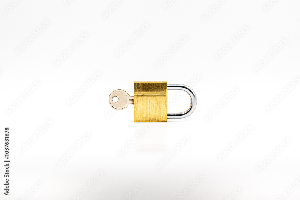 Golden padlock on white background Golden padlock on white background