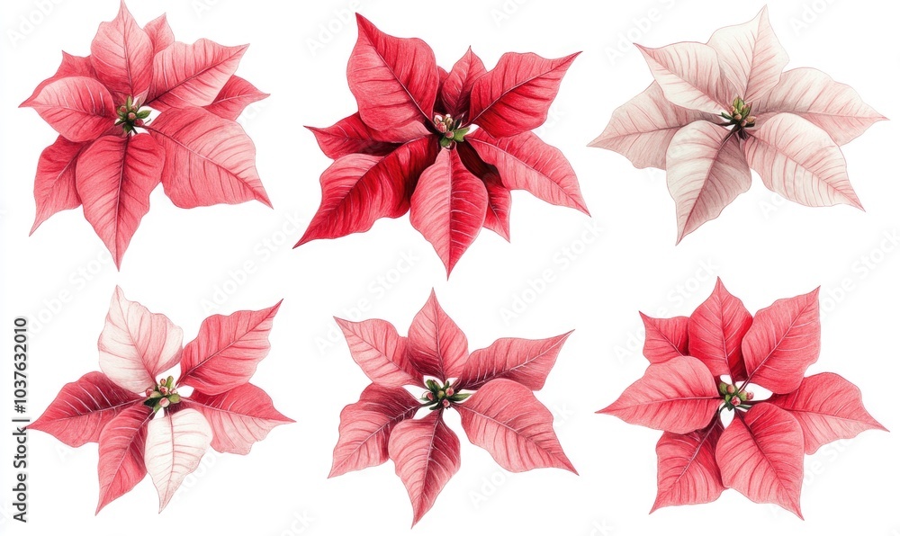 Obraz premium A close up of six red and white poinsettias