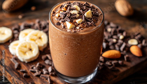 Wide Food Photography of a Chocolate Smoothie Topped photo