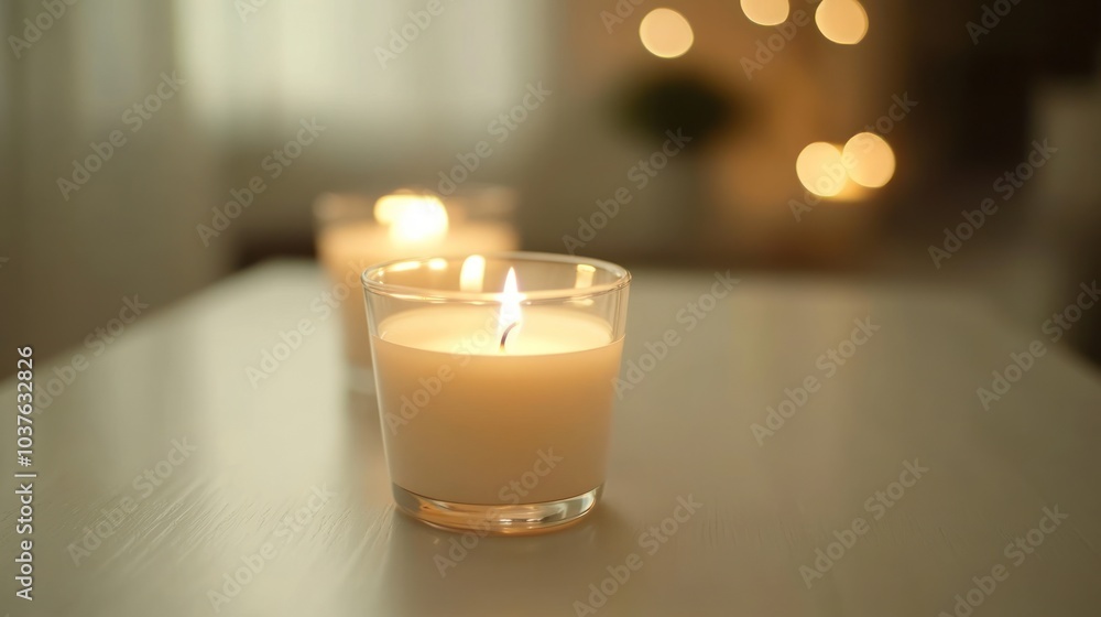 Two Burning Candles on a Table Two Burning Candles on a Table
