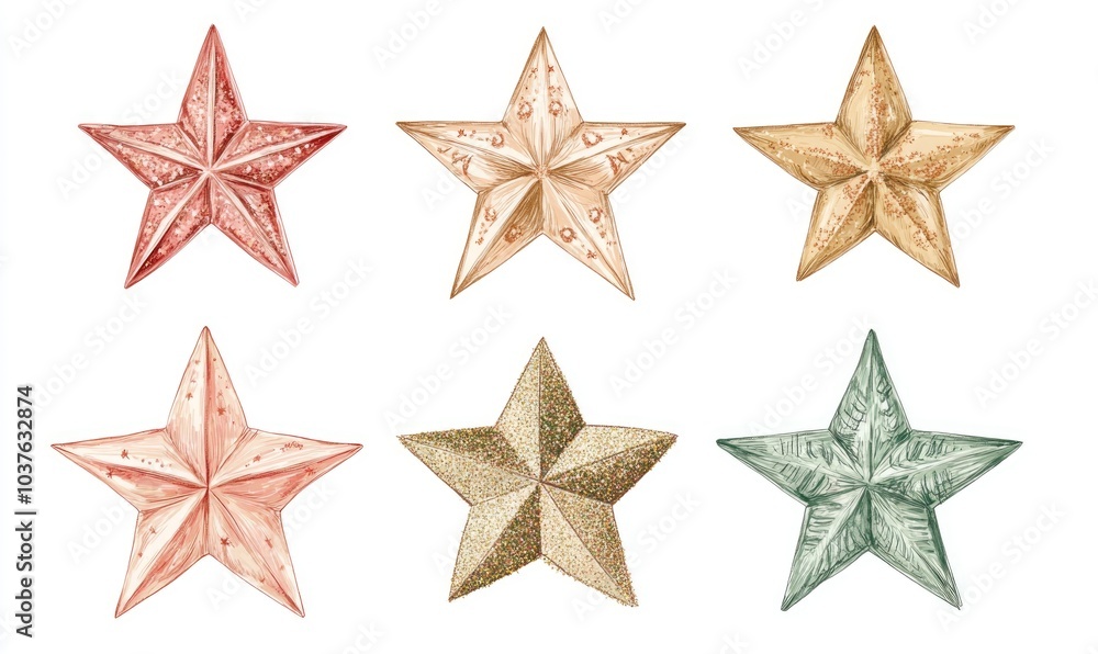 Obraz premium A set of six stars with different colors and sizes