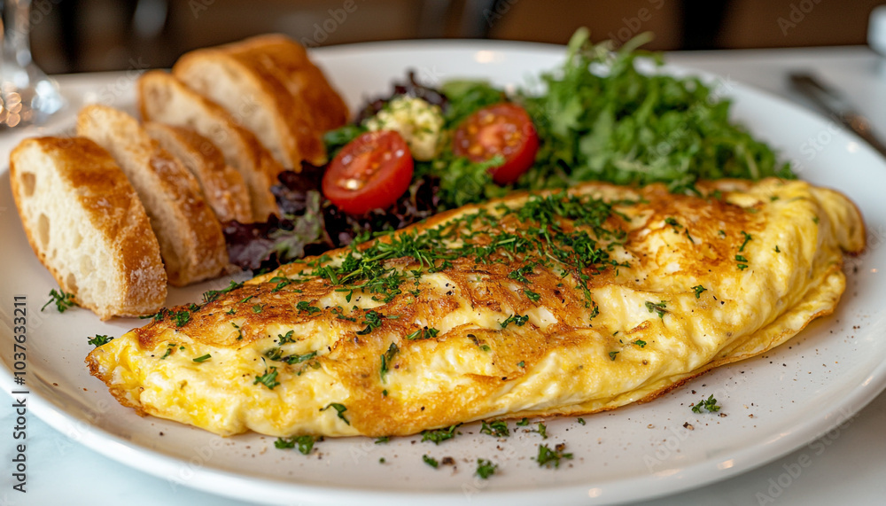 Wide Shot of a Classic French Omelette Wide Shot of a Classic French Omelette