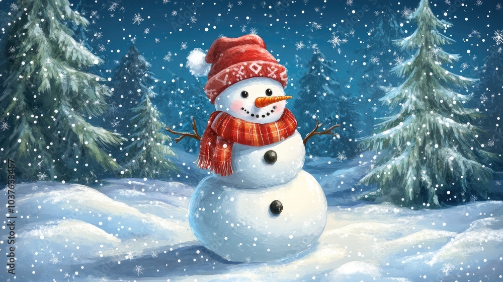 Obraz premium Flat color illustration depicting a snowman