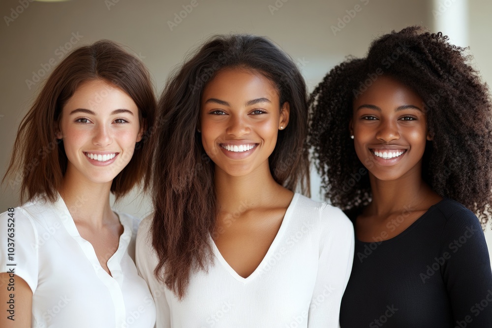 Three young women stand closely together, smiling brightly in a sunlit setting, symbolizing friendship, joy, and connection while celebrating shared moments. Three young women stand closely together, smiling brightly in a sunlit setting, symbolizing friendship, joy, and connection while celebrating shared moments.