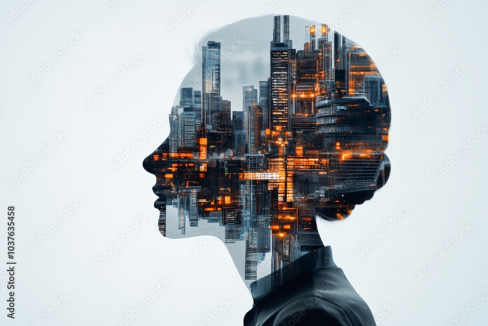 An artistic image combining a cityscape with a female silhouette, emphasizing modern urban life, architecture, and the intersection of humanity and structural development. An artistic image combining a cityscape with a female silhouette, emphasizing modern urban life, architecture, and the intersection of humanity and structural development.