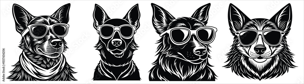 Obraz premium Dog with sunglasses black and white background with a pattern