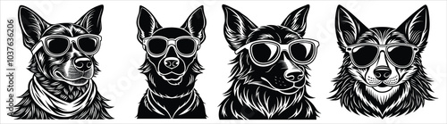 Wallpaper Mural Dog with sunglasses  black and white background with a pattern Torontodigital.ca