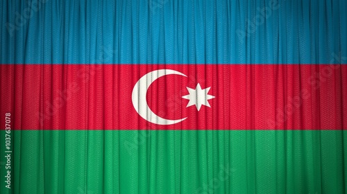 Azerbaijan, Republic of Azerbaijan Flag and Theater Curtain Image. photo