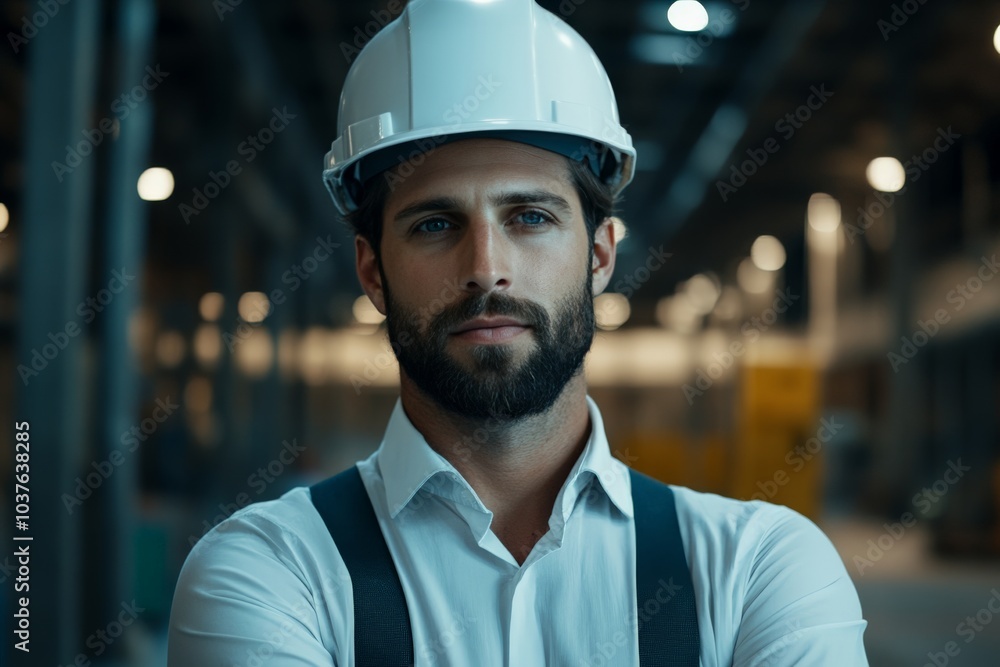 A determined engineer wearing a hard hat is seen in an industrial factory, exuding professionalism and reliability, representing modern engineering and strength. A determined engineer wearing a hard hat is seen in an industrial factory, exuding professionalism and reliability, representing modern engineering and strength.