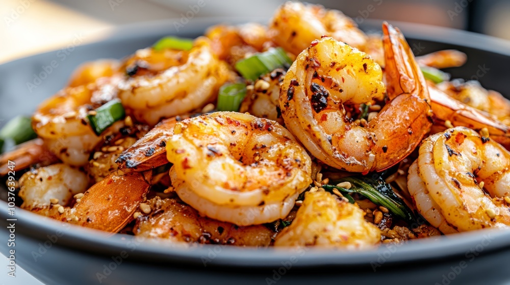 A spicy shrimp stir-fry cooked in a wok with fresh garlic, chili flakes, bok choy, and carrots, tossed with a zesty lime and soy sauce dressing and served over rice noodles. A spicy shrimp stir-fry cooked in a wok with fresh garlic, chili flakes, bok choy, and carrots, tossed with a zesty lime and soy sauce dressing and served over rice noodles.