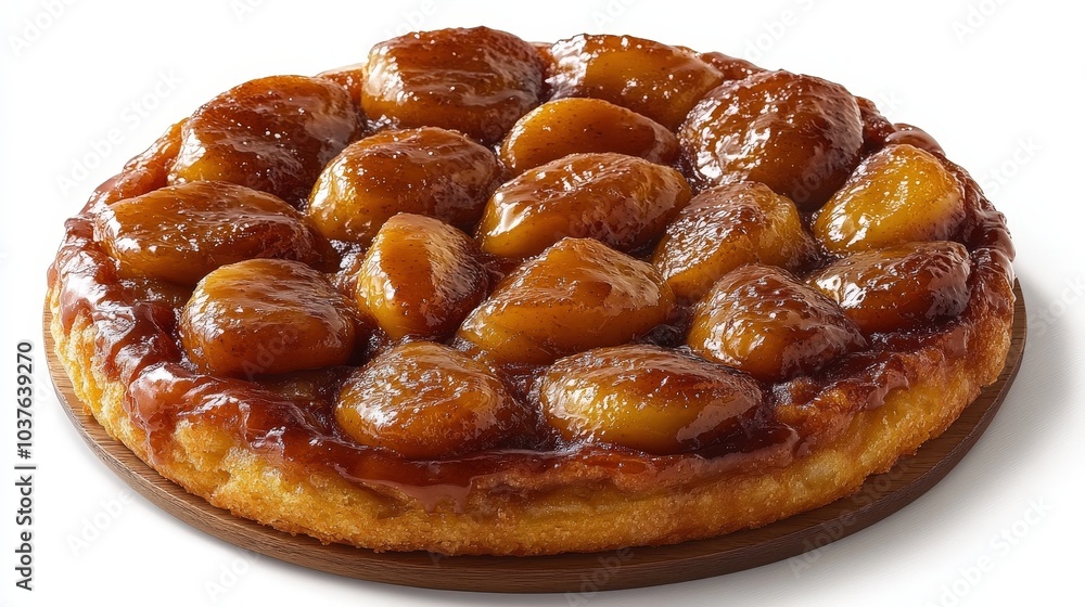 Delightful Tarte Tatin French Dessert Floating in Mid-Air - High-Quality Hyperrealistic Product Photography on White Background with Striking Lighting and Contrast Delightful Tarte Tatin French Dessert Floating in Mid-Air - High-Quality Hyperrealistic Product Photography on White Background with Striking Lighting and Contrast
