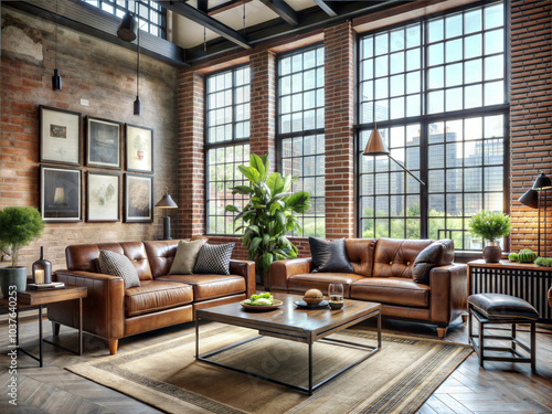 An industrial-chic living room in an urban loft setting