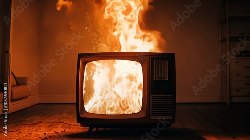 Wallpaper Mural Vintage Television in Flames A Captivating and Evocative Fire Imagery Experience Torontodigital.ca