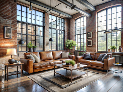 An industrial-chic living room in an urban loft setting