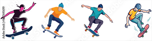 Skater doing trick isolated on white background vector modern illustrations
