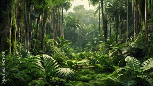 Fototapeta Naklejka Na Ścianę i Meble -  Green prehistoric jungle