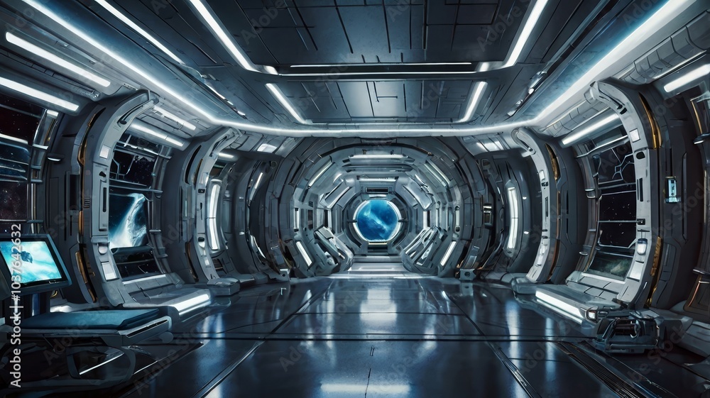 Fototapeta premium Scifi futuristic space ship interior