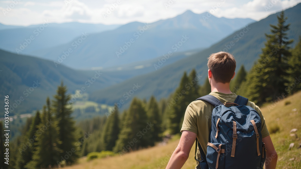 Hiking Adventure in Serene Mountain Landscape Hiking Adventure in Serene Mountain Landscape