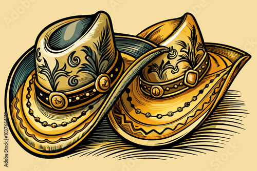 two cowboy hats pierced vector for Western, isolated background