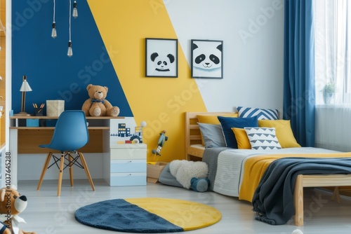 A stylish children room blue themed