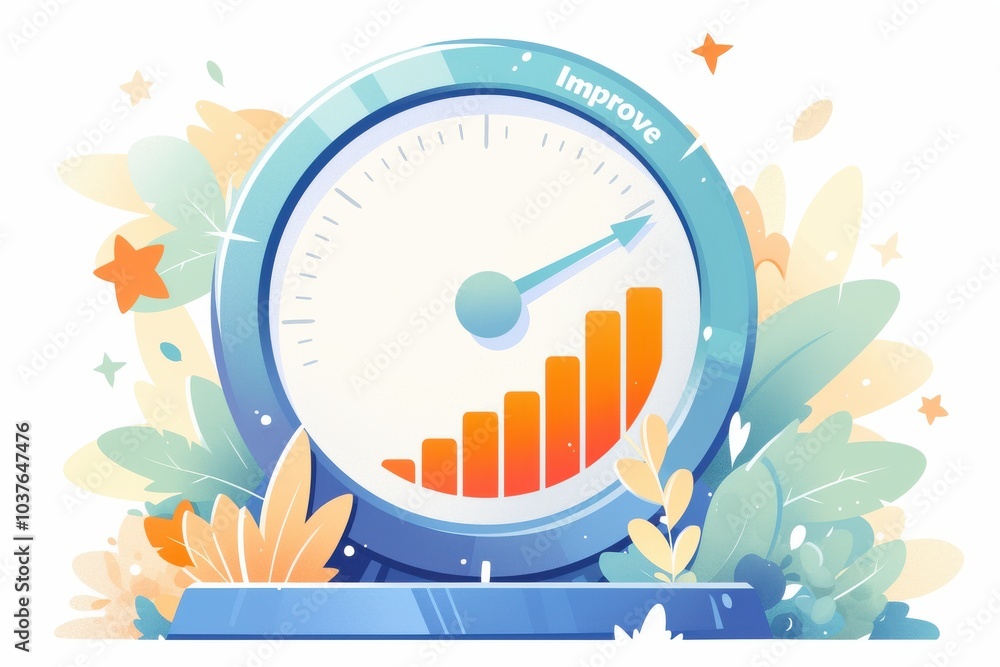 Illustration of Growth and Improvement with Speedometer Illustration of Growth and Improvement with Speedometer