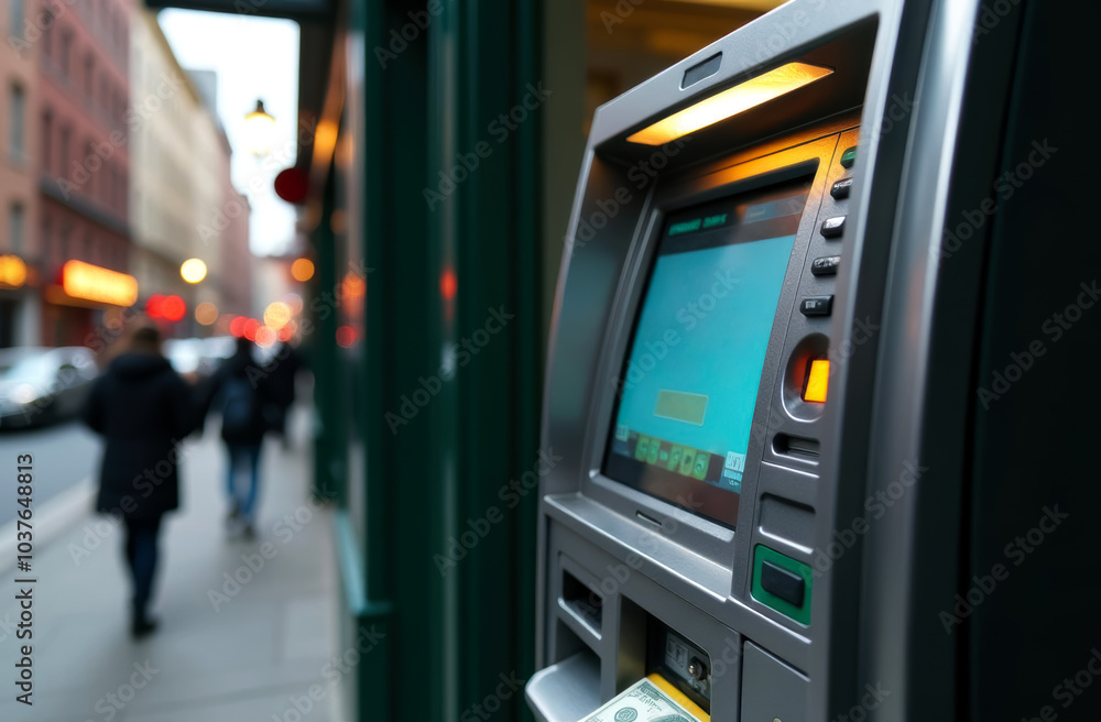 street ATM a machine for accepting and issuing cash on plastic cards and paying for services street ATM a machine for accepting and issuing cash on plastic cards and paying for services