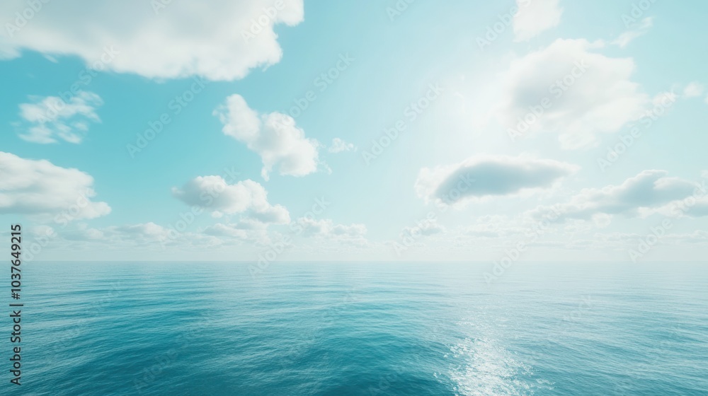 Fototapeta premium Ocean Horizon with White Clouds