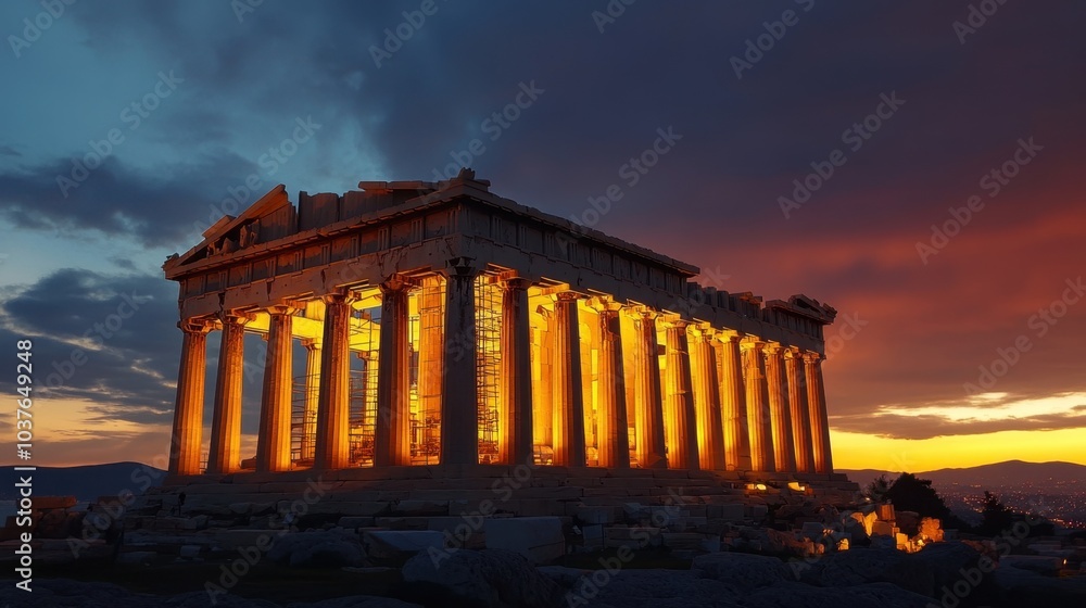 Obraz premium Sunset over Athens Parthenon