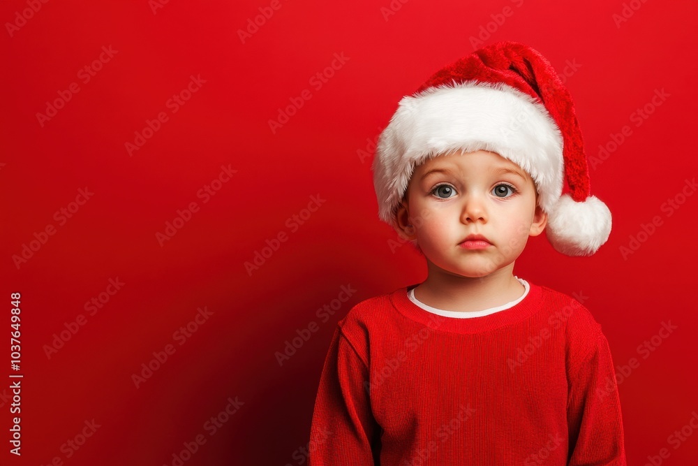 Young child in a red sweater with a Santa hat Young child in a red sweater with a Santa hat
