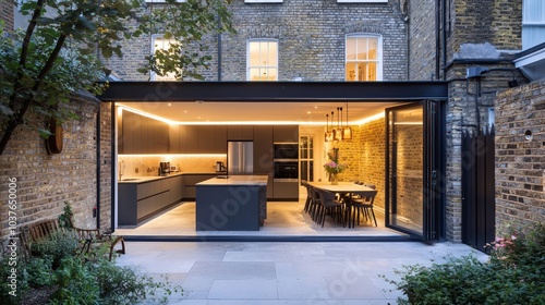 A breathtaking view unfolds from within a light-filled side return extension, 