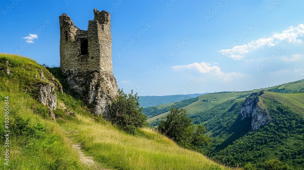 The Harcaroy Battle Tower is a medieval ruin. Vedensky district, Kharkaroi settlement, Chechen Republic, Russia. discerning attention The Harcaroy Battle Tower is a medieval ruin. Vedensky district, Kharkaroi settlement, Chechen Republic, Russia. discerning attention