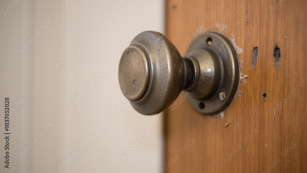 Obraz premium Plain Door Handle on Wooden Background