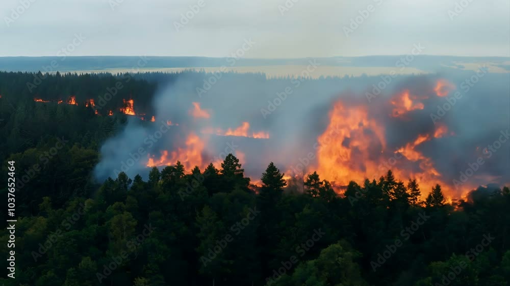 A Devastating Forest Fire Rapidly Consumes Trees Across an Expansive ...