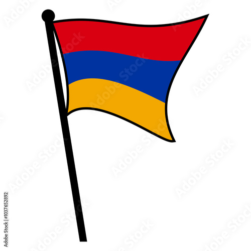 The Armenian flag flutters and waves on the flagpole. For icons, banners, emblems etc. Editable and scalable vector graphic illustration isolated on white background eps file.