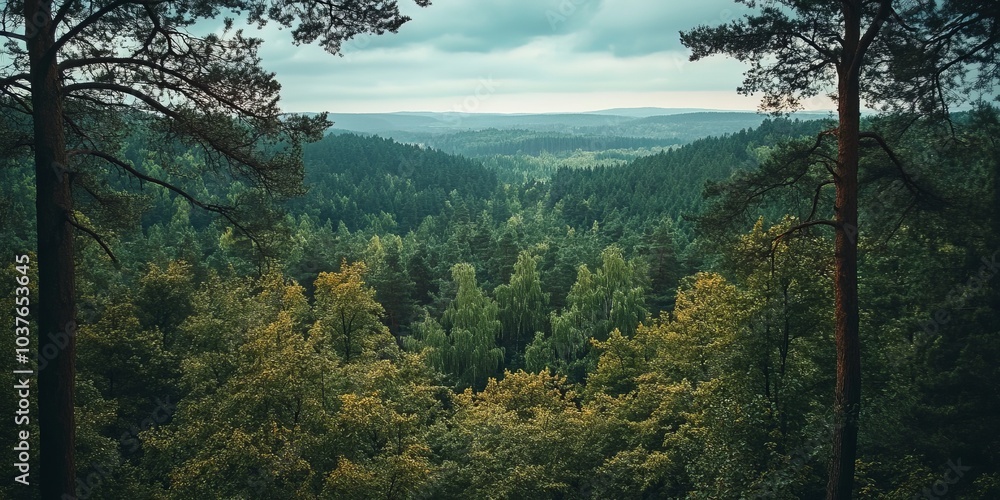 Fototapeta premium A wide, scenic view of a forest.