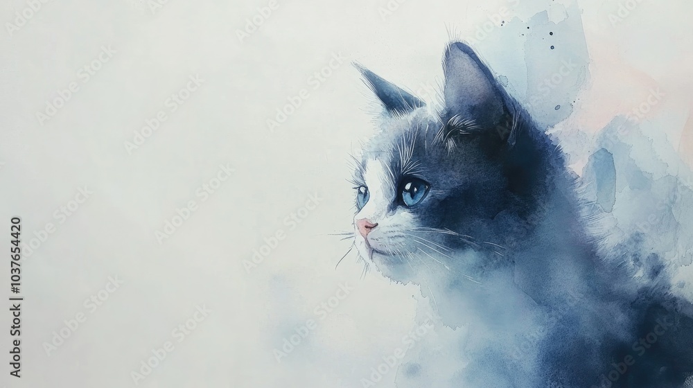 Fototapeta premium Adorable small cat featuring a watercolor design