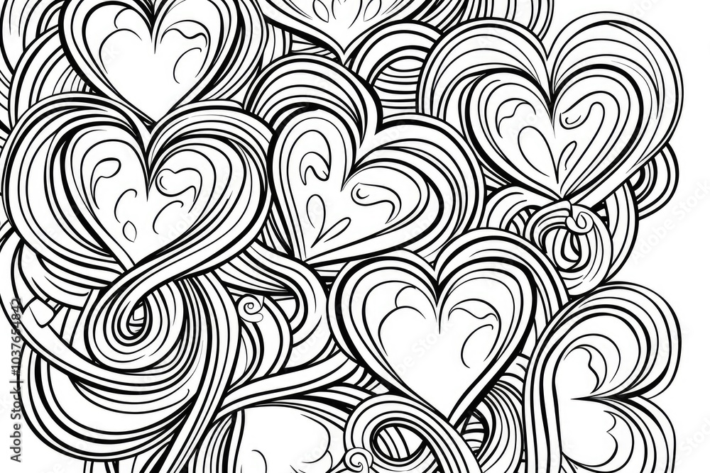 Coloring book illustration of intertwined hearts Coloring book illustration of intertwined hearts