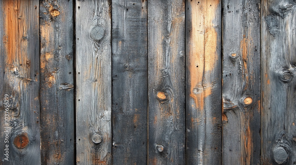 Weathered wooden planks with knots and dark brown stain. Weathered wooden planks with knots and dark brown stain.