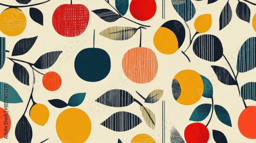 Wallpaper Mural Contemporary abstract design featuring minimalist geometric shapes along with fruits leaves and berries Perfect for home decor wallpaper textiles and packaging Torontodigital.ca
