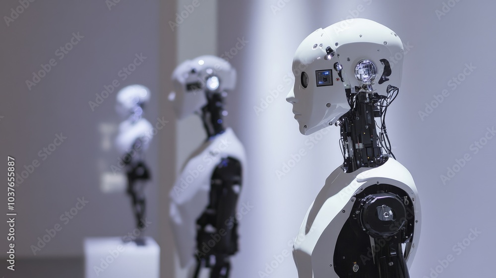 A robotic art installation with interactive sculptures and AI-driven creative exhibits, Artistic style, photo of A robotic art installation with interactive sculptures and AI-driven creative exhibits, Artistic style, photo of