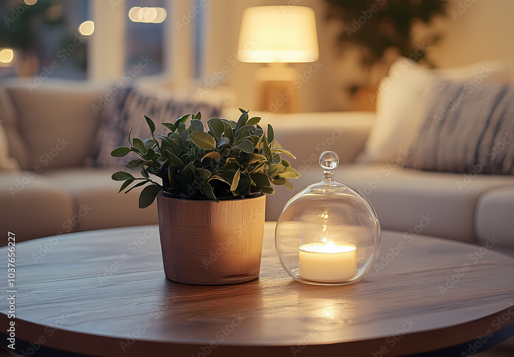 Cozy Evening Ambiance: A glowing candle casts a warm, inviting light upon a wooden coffee table, creating a serene and cozy atmosphere for relaxation and contemplation. Cozy Evening Ambiance: A glowing candle casts a warm, inviting light upon a wooden coffee table, creating a serene and cozy atmosphere for relaxation and contemplation.