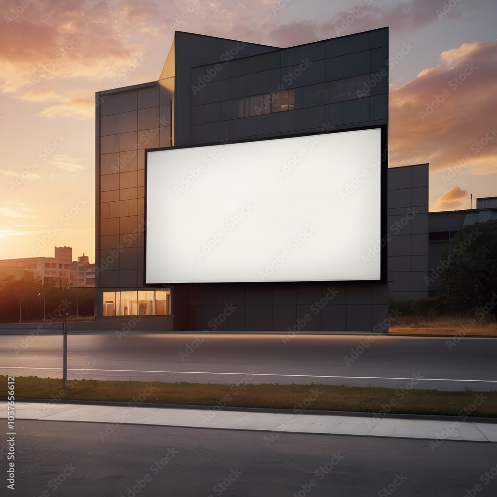 Blank billboard on a modern building facade created with generative AI Blank billboard on a modern building facade created with generative AI