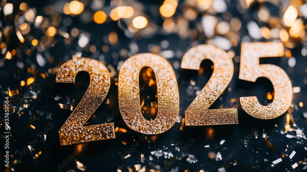 Sparkling 2025 with festive confetti Sparkling 2025 with festive confetti