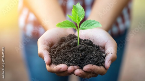 Hands Holding a Young Plant