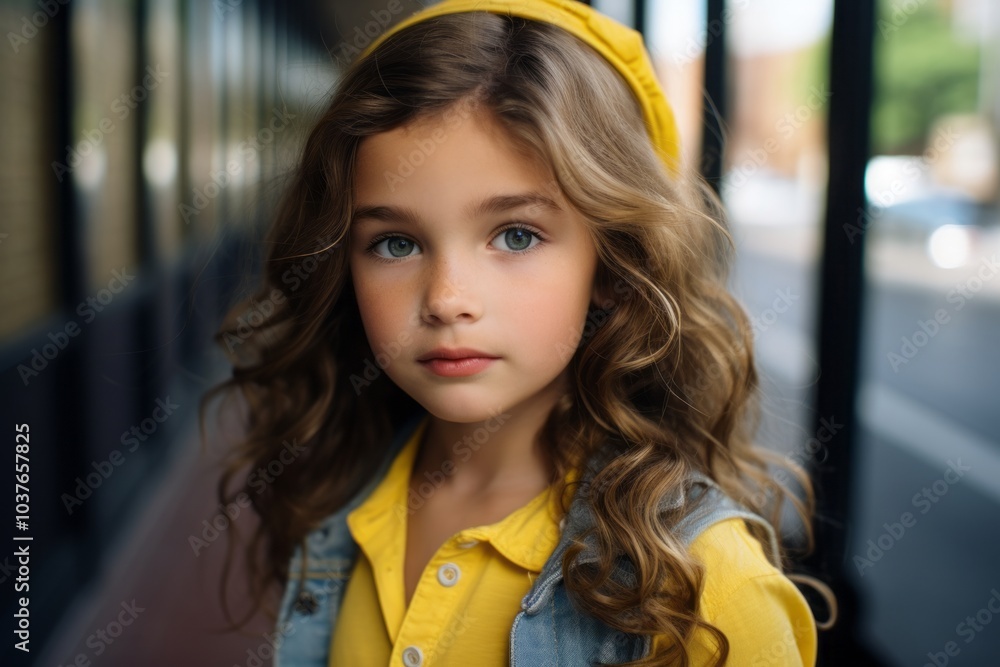 portrait of cute little girl in yellow hat looking at camera outdoors portrait of cute little girl in yellow hat looking at camera outdoors