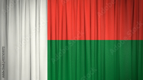 Madagascar, Republic of Madagascar Flag and Theater Curtain Image.